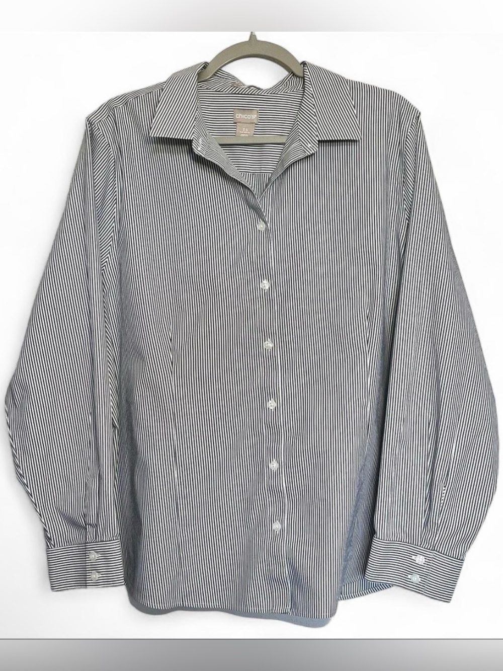 Chicos Striped Button Up Long Sleeve Top Womens 3.5 Size 18 XL Business Career
